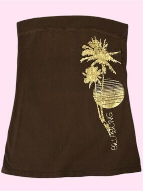 Y2K Billabong Tube Top Shirt Metallic Palm Tree Graphic Surf Skater Large USA